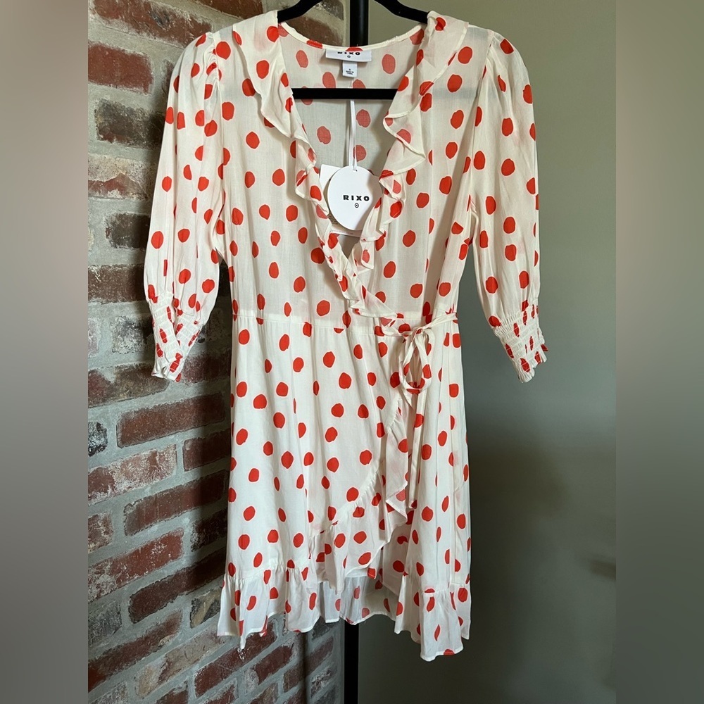 Rixo for Target Polka Dot Puff Sleeve Ruffle Wrap Dress NWT | size small